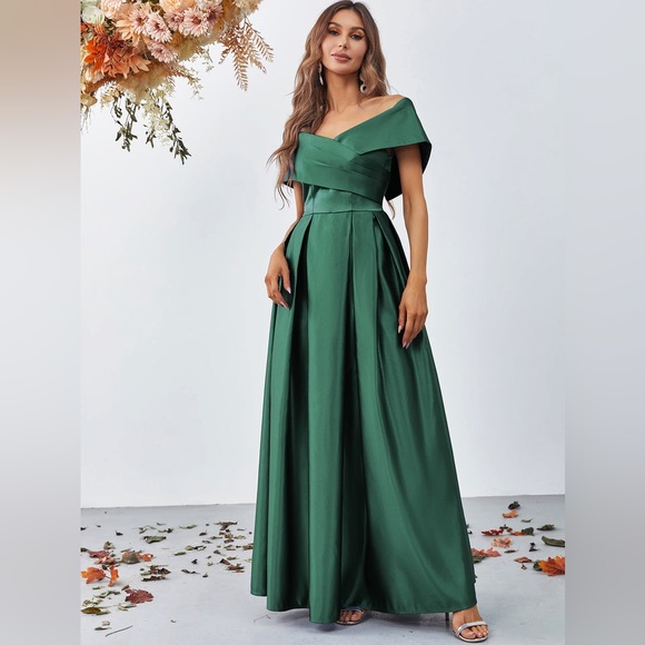 Faeriesty fold pleated detail off shoulder satin cocktail party maxi dress 2XL - Picture 2 of 10